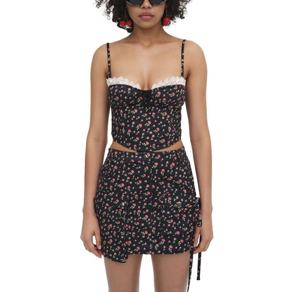 For Love & Lemons Womens  Camille Mini Skirt, Black